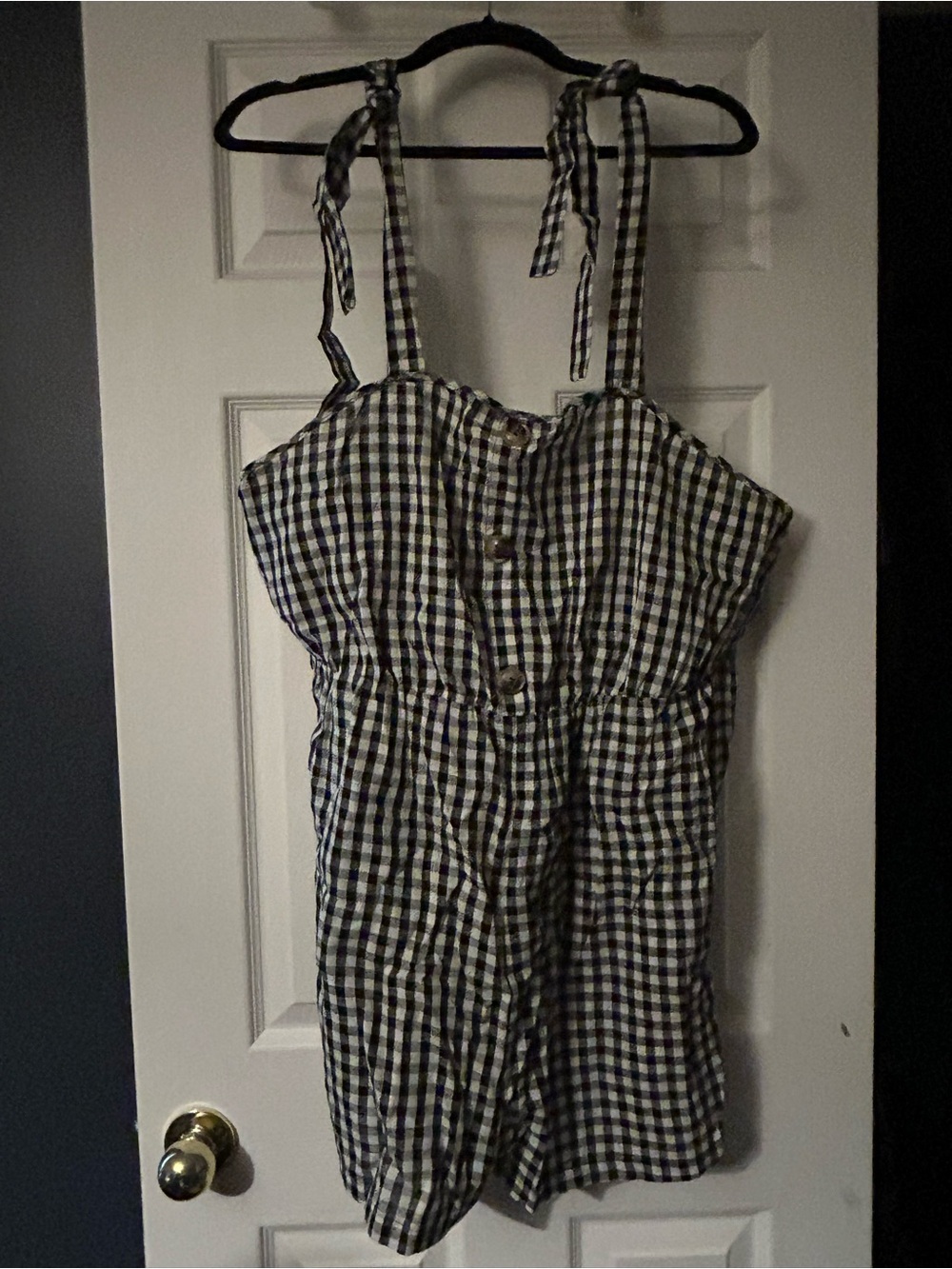 SHEIN Black and White Gingham Button-Front Romper